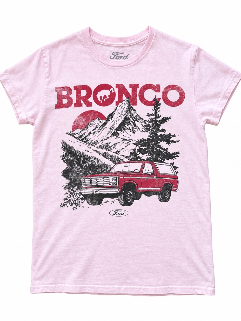 Ford Pink Bronco Graphic Tee with Red Truck Print